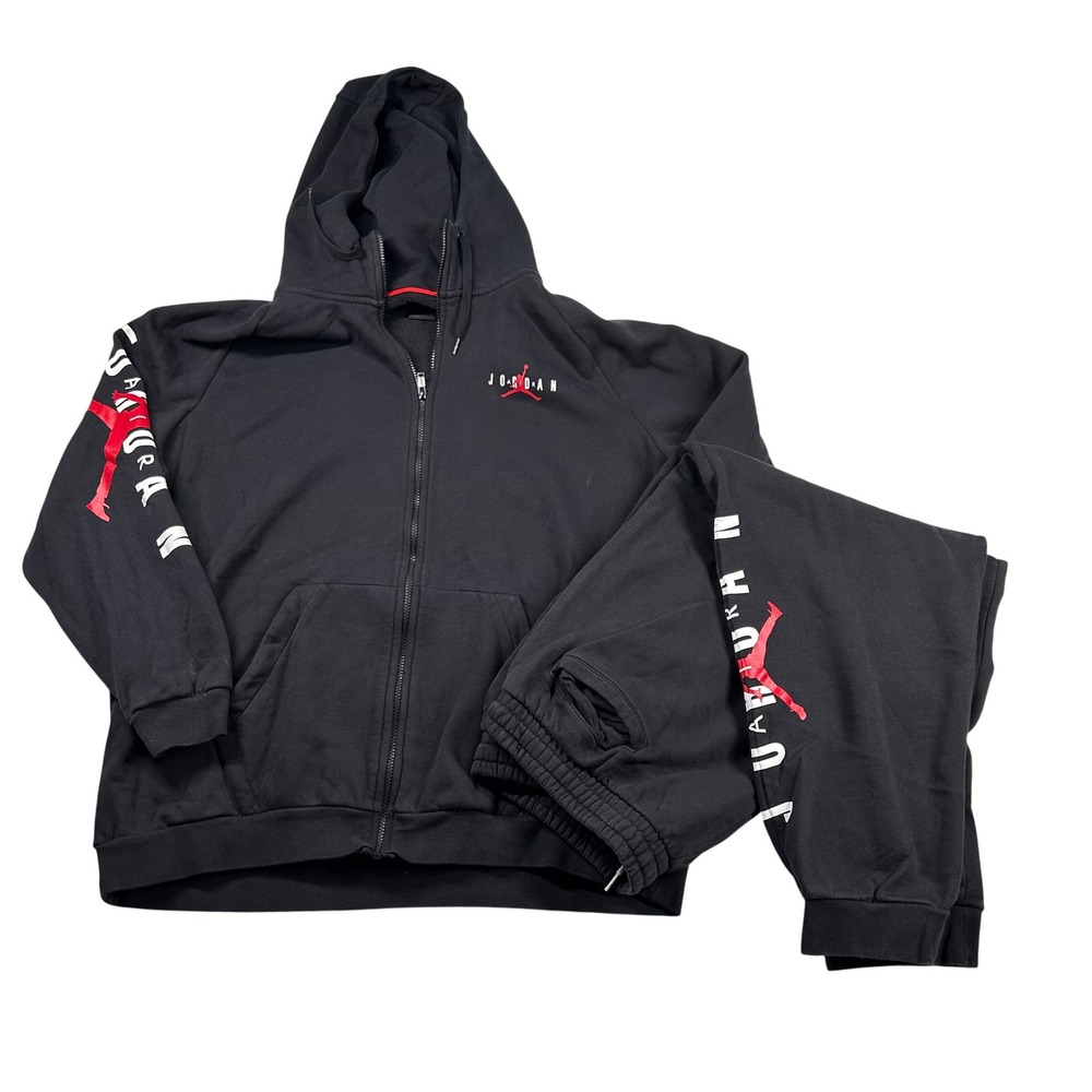 Air Jordan Sweatsuit Set Men 3xl Jumpman Full Zip Hoodie Black Retro Logo Fleece